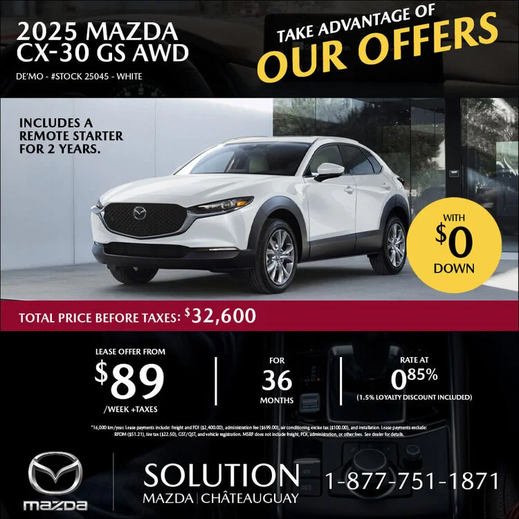 Fcf31d4fc21b9f53c7321144fd66edee solution mazda promo novembre CX 30 GS AWD 2025 EN 750x750